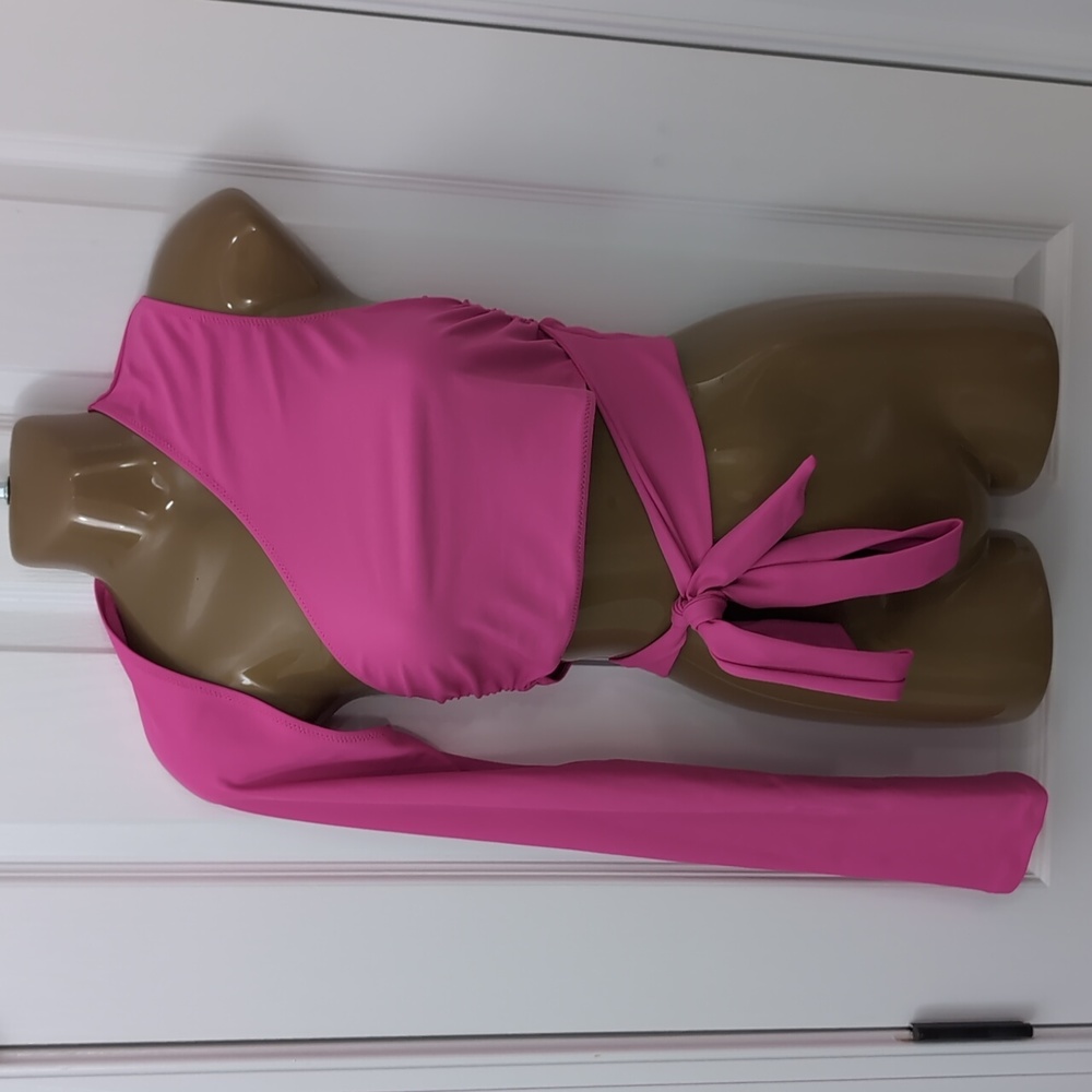 NWT DOLLS KILL Hot Pink tie crop top Asymmetrical Sz M Horoscopez - Picture 2 of 10